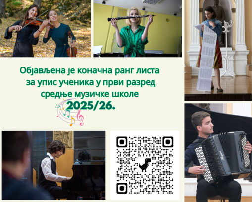 Коначна ранг листа за упис у први разред средње музичке школе је објављена!